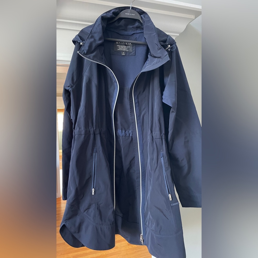 Athleta Navy Blue Lightweight Hooded Rain Jacket